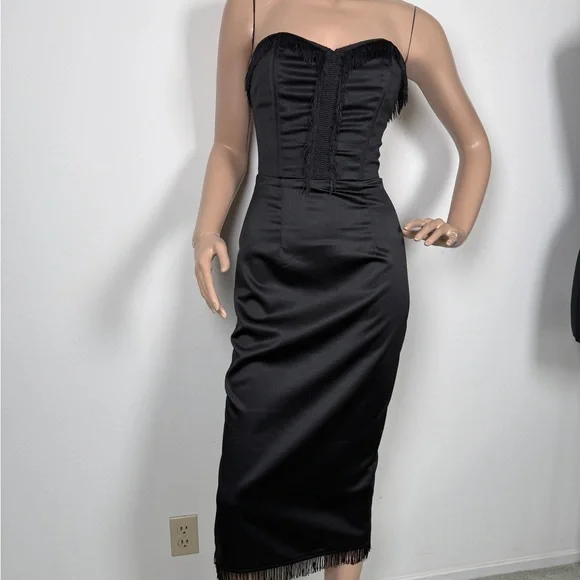 Collectif black satin fringe bustier dress - Picture 1 of 6